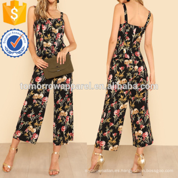 Floral con cordones en la parte superior delantera y pantalones anchos de pierna establecen la fabricación al por mayor de prendas de vestir de mujer de moda (TA4117SS)